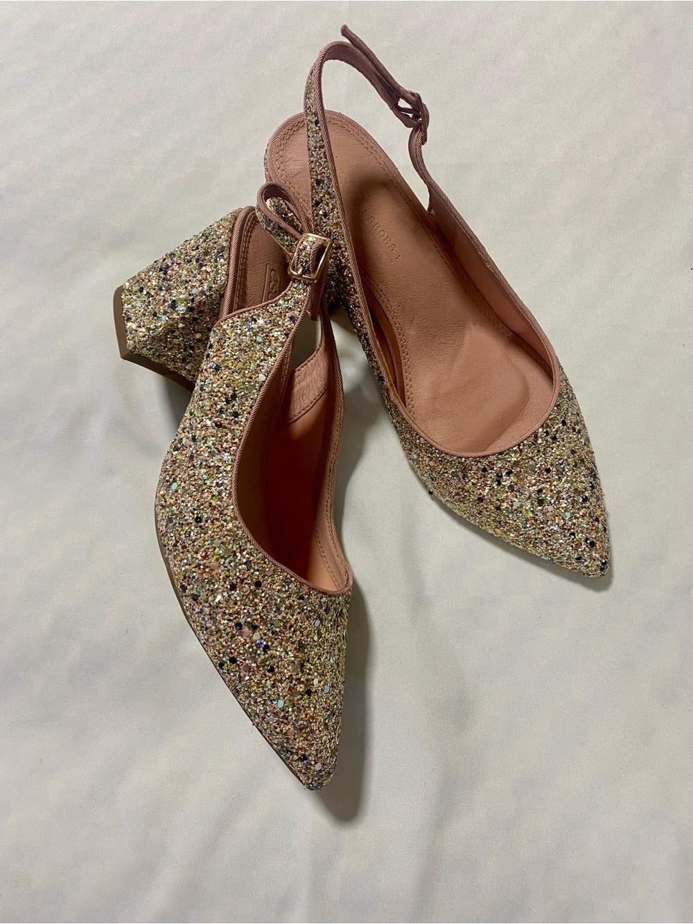 ASOS Glitter Slingback Pointed Block Heel - Pink Multicolor